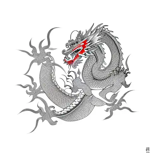 Chinese dragon with square and cherry blossom tree tattoo design idea