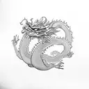 Chinese dragon with square and cherry blossom tree tattoo design idea