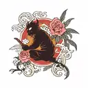 in the gray smoke silhouettes of sakura, roses and the seven demons tattoo design idea