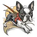 Boston terrier beach scene tattoo design idea