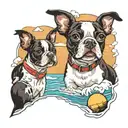 Boston terrier beach scene tattoo design idea