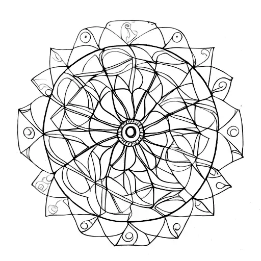 Incorporate a detailed bicycle wheel with intricate patterns into a mandala design tattoo design idea