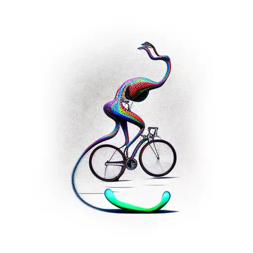 A surrealistic scene of a bicycle transforming into musical notes tattoo design idea