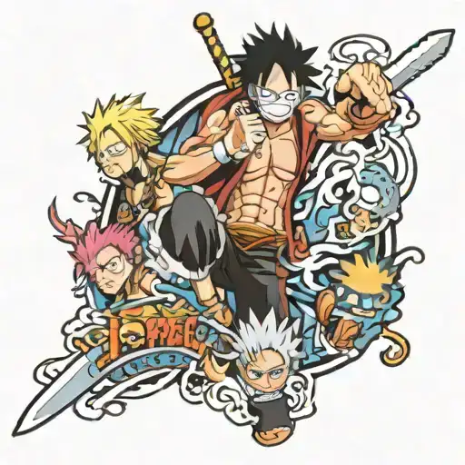 one piece, bleach, and Naruto sleeve tattoo tattoo design idea