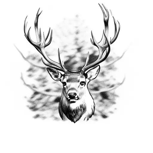 stag in a forest  tattoo design idea