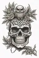 skull owl flame tree tattoo design idea