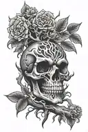 skull owl flame tree tattoo design idea
