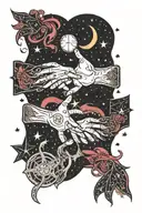 hands reaching to each other stars, cancer ribbon, semi colon tattoo design idea