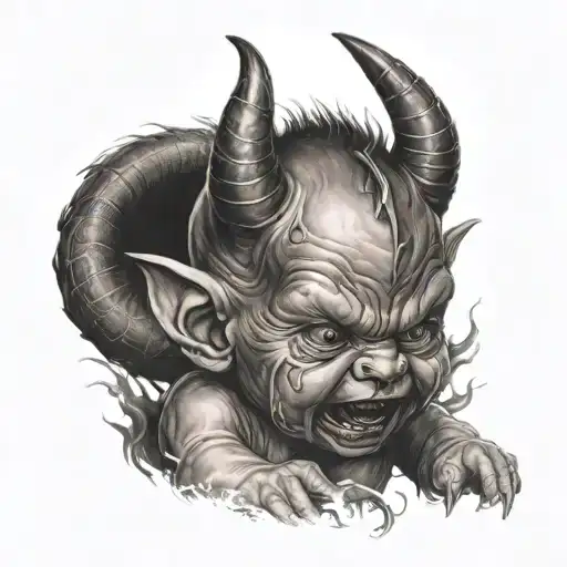 muscular baby devil tattoo design idea