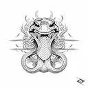 snake face right side up samurai face upside down tattoo design idea