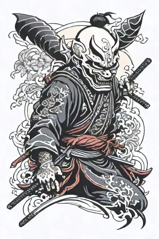 samurai in a ghostface mask tattoo design idea