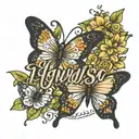 The name Jewlysa in cursive with butterflies fluttering tattoo design idea