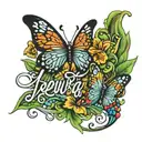 The name Jewlysa in cursive with butterflies fluttering tattoo design idea