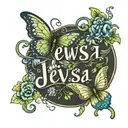 The name Jewlysa in cursive with butterflies fluttering tattoo design idea