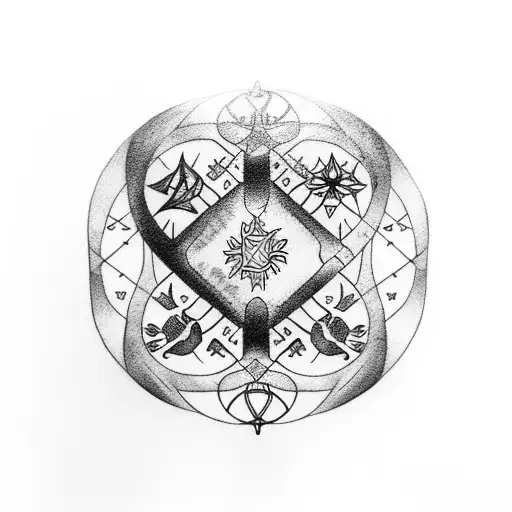 vegvisir with crows and Wolf  tattoo design idea