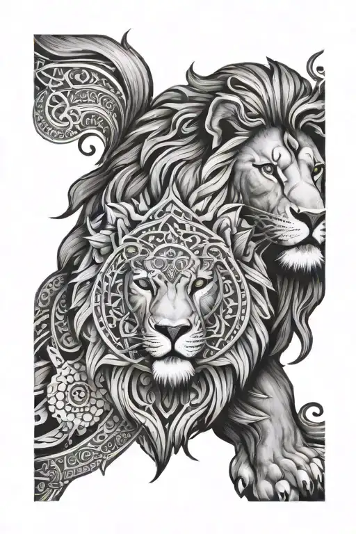 lion and mandala design incorporating elements tattoo design idea