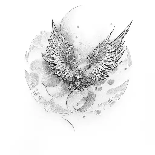 colorful tatoo, words "cheryl & Steve" in center, wings far out to sides tattoo design idea