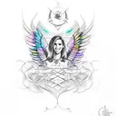 colorful tatoo, words "cheryl & Steve" in center, wings far out to sides tattoo design idea