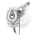 peacock feather flute with two name tattoo design idea