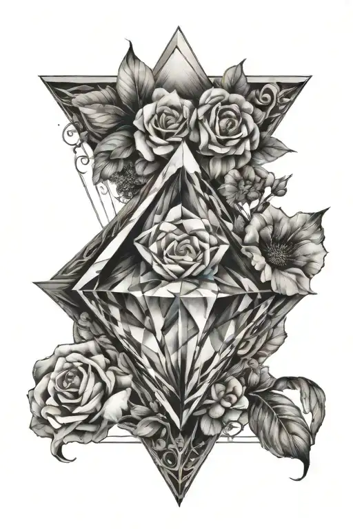 Hands in the middle of a diamond within the diamond s h and myrtle flowers  tattoo design idea