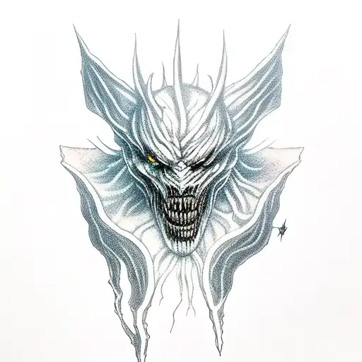 Scary beast from Bloodborne with lightning tattoo design idea