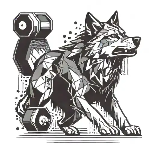 A wolf silhouette made up of footballs and dumbbells, illustrating the balance between strength and agility in both sports and fitness tattoo design idea