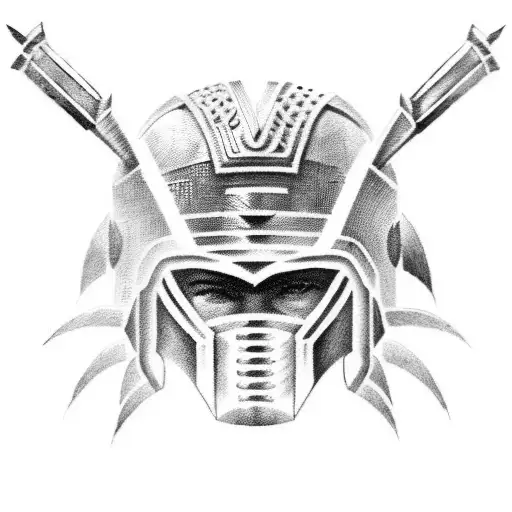 A bold and fierce Spartan helmet tattoo in a dotwork style tattoo design idea