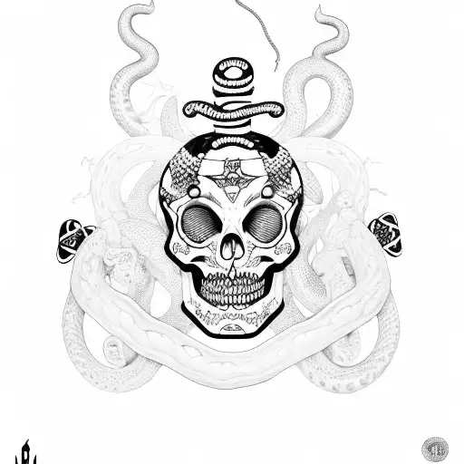 SIDONKU Skull Various Tattoo Doodle White Dagger Snake Ink Pizza