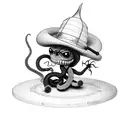 evil voodoo doll with top hat and snake tattoo design idea