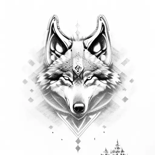 Viking wolf with runes tattoo design idea