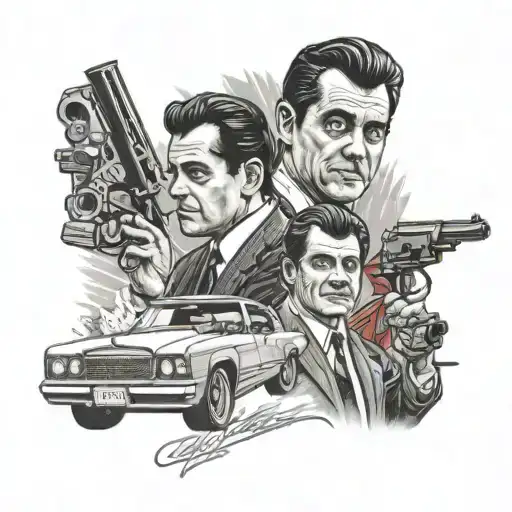 A detailed tattoo of a classic scene from the movie 'Goodfellas', showcasing the client's passion for cinema and storytelling, done in a black-grey style tattoo design idea