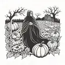 A ghostly figure emerging from a pumpkin patch work tattoo design idea