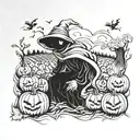 A ghostly figure emerging from a pumpkin patch work tattoo design idea