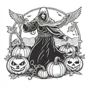 A ghostly figure emerging from a pumpkin patch work tattoo design idea