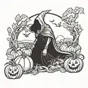 A ghostly figure emerging from a pumpkin patch work tattoo design idea