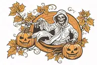 A ghostly figure emerging from a pumpkin patch work tattoo design idea