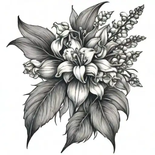 lily of the valley, gladiolus, narcissus, holly, snowdrop  tattoo design idea
