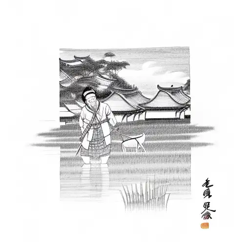 CHINESE FARMER AND RICE FARM tattoo design idea