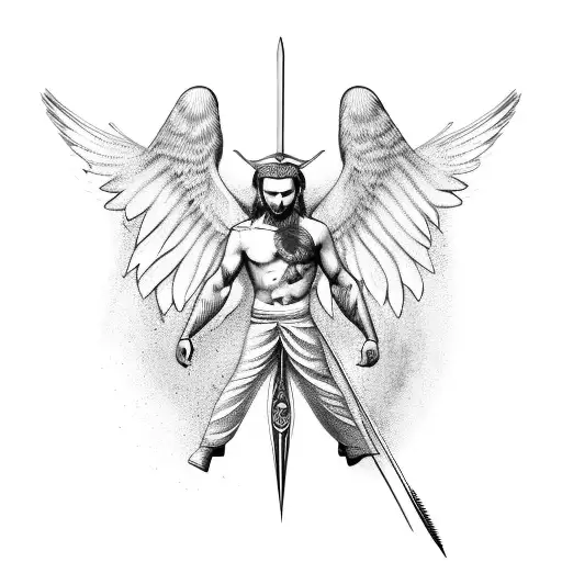 An abstract design featuring St. Sebastian's arrows transforming into angel wings tattoo design idea