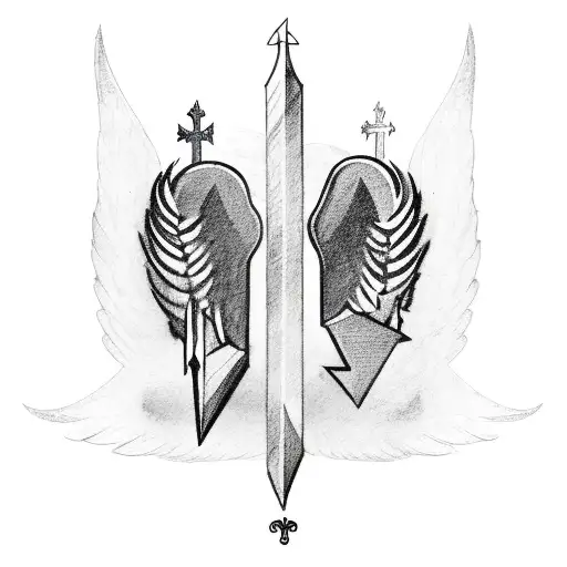 An abstract design featuring St. Sebastian's arrows transforming into angel wings tattoo design idea