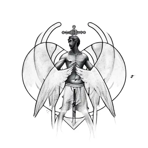 An abstract design featuring St. Sebastian's arrows transforming into angel wings tattoo design idea