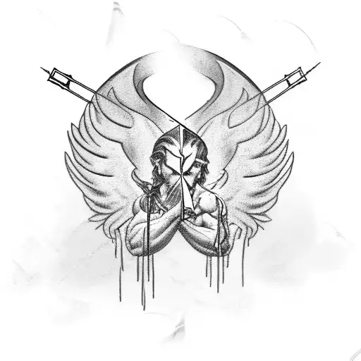An abstract design featuring St. Sebastian's arrows transforming into angel wings tattoo design idea