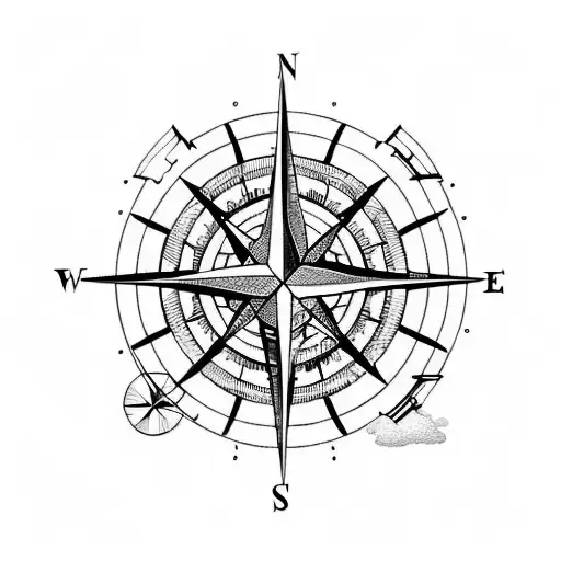 Compass, mountain  tattoo design idea