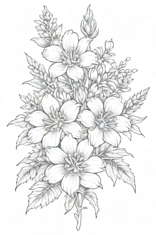 black eyes susan, lavendar, wildflower bouquet wrapped tattoo design idea