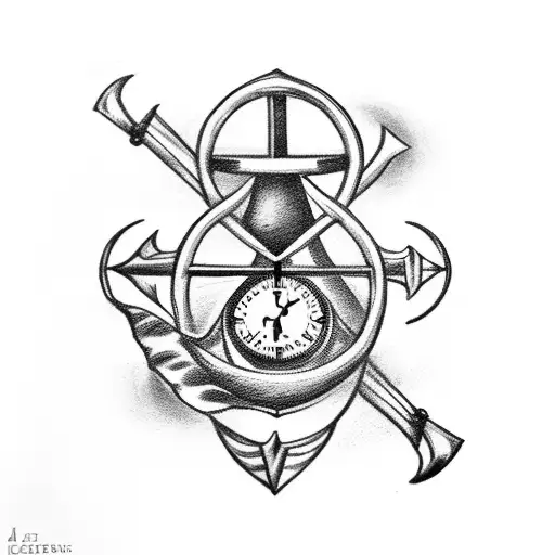 hourglass with anchor, compass, semicolon,  tattoo design idea