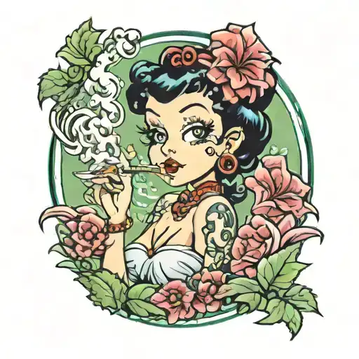Betty boop smoking weed tattoo design idea