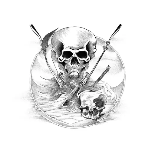  death with a scythe with holding a sandglass watches in black and white agressive st tattoo design idea