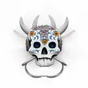 calavera de vaca en 2 mitades simétricas formadas por figuras humanoides tattoo design idea