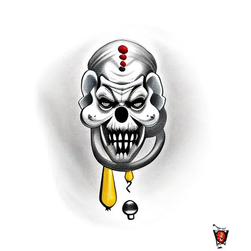 A sinister clown juggling skulls tattoo design idea