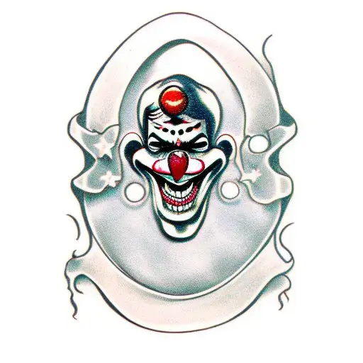 A sinister clown juggling skulls tattoo design idea